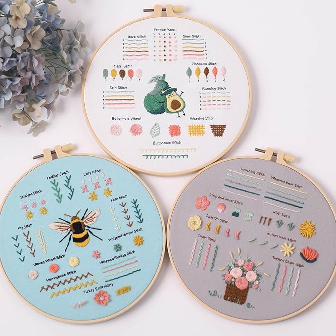 Jyphorixal Embroidery Kit for Beginners Adults Cross Stitch Starter Kit Needle Point Supplies 33 Basic Stitches in 3 Set, DIY Craft Lover Starter Hand Stitch (Flower)