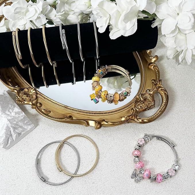 Exway 20 Pcs Elastic Charm Bracelet Chain Stainless Steel Cable Wire Twisted Cuff Bangle Bracelet Gold and Sliver Charm Bracelets Kit for Crafts DIY Women Jewelry Making