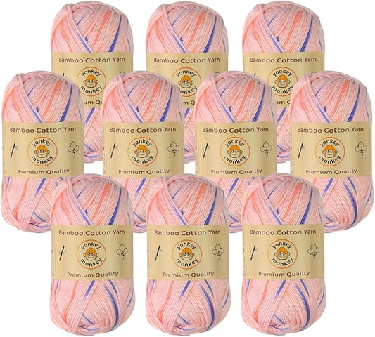 10-Pack of Yonkey Monkey 500 Grams Yarn - 70% Rayon derived from Bamboo, 30% Cotton - Imported - Purple Pink 9050