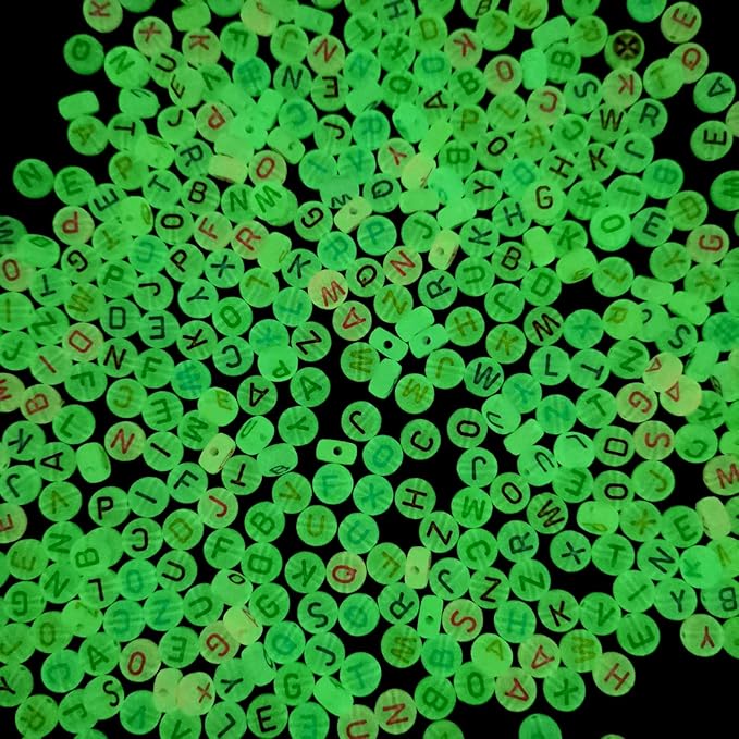 Amaney 600pcs 4x7mm Letter Beads Colorful Letter for Jewelry Making Glows in The Dark