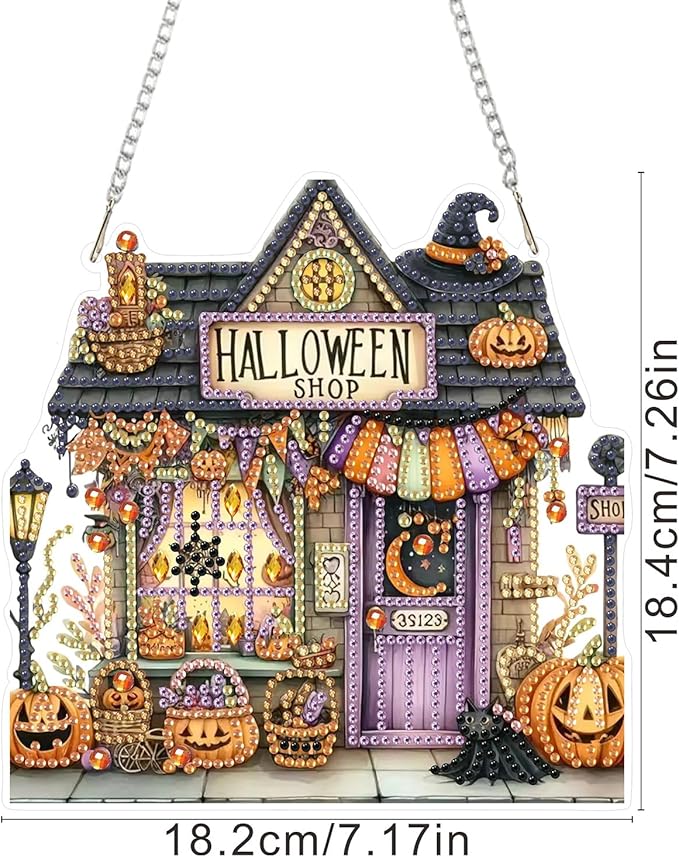 EIBEILI Diamond Art Painting Pendant Kits 5D Diamond Art Painting Art Hanging Kit Halloween Shop DIY Diamond Crystal Window Pendant Kit for Adults Gift Wall Home Decoration