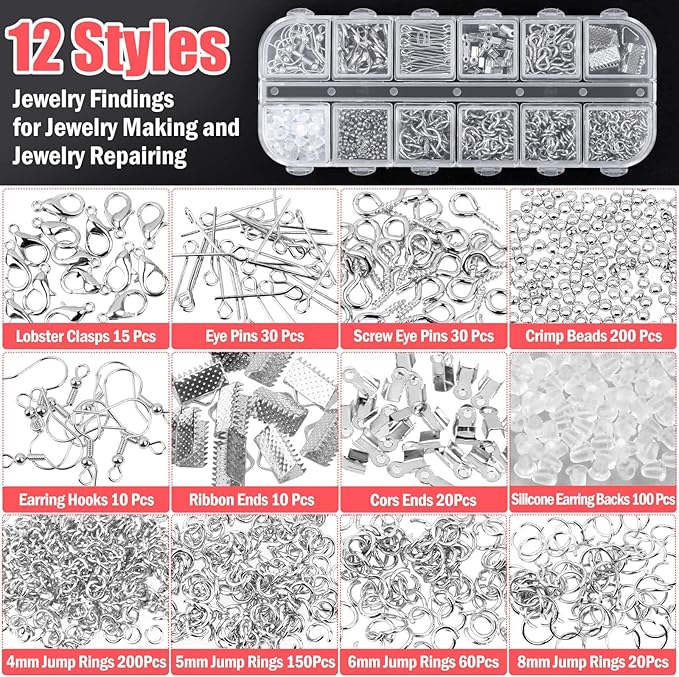 Thrilez Wire Wrapping for Jewelry Making, Repair and Beading Supplies Kit with Craft Ring Wire, Tools, Pliers and Jewelry Findings