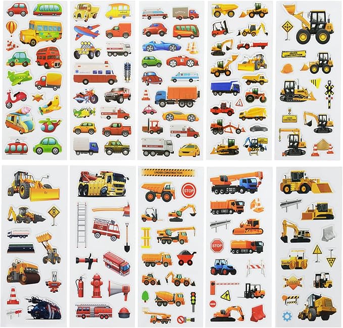24 sheets(400+) car 3d puffy stickers for toddlers kids, bulk preschool sticker sheets for reward, craft, scrapbooking