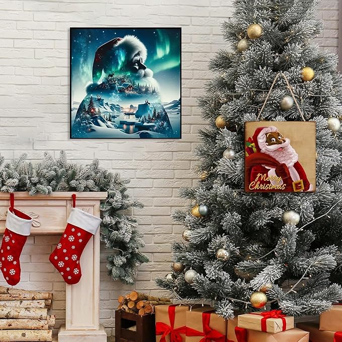 Christmas Diamond Art Kits for Adults - Santa Claus Diamond Painting Kits for Adults, 5D DIY Full Round Drill Paint With Diamonds Dots Gem Art Crafts Kits for Home Decor Gift 12x12inch (Aurora)