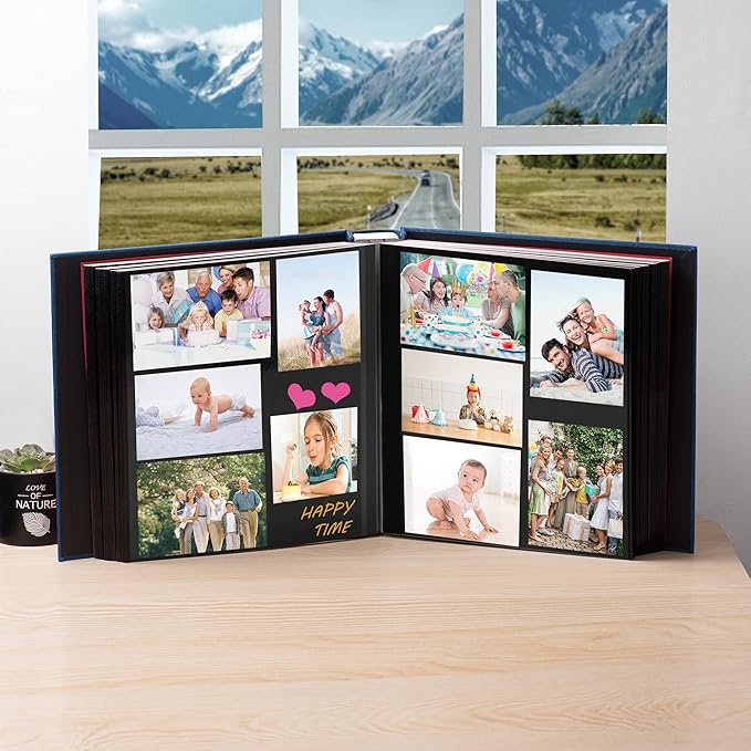 Large Photo Album Self Adhesive 4x6 5x7 3x5 8x10 Scrapbook Magnetic Album DIY Scrap Book Length 13 x Width 12.8 (Inches) 120 Black Sticky Pages Linen Cover DIY Photo Album(Blue)