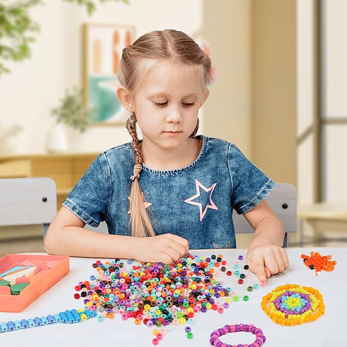 1200+pcs pony beads 9mm kandi beads for bracelets, hair bead for braids plastic colorful bead bulk acrylic assorted for crafts keychains jewelry friendship bracelet kit