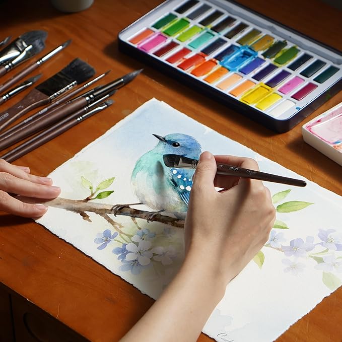Artify Watercolor Brushes Professional, 14pcs Watercolor Paint Brush Set, Mixed Squirrel Hair - Balanced Spring & Water Absorption, Round/Flat/Filbert/Angled/Liner Tips, for Watercolor, Gouache