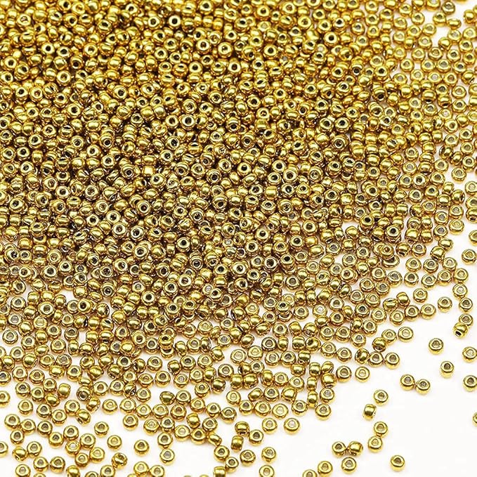Bala&Fillic Golden Color 3mm Seed Beads About 3600pcs/100Grams in Bag, 8/0 Glass Craft Beads for Making Bracelet and Necklace (Golden)