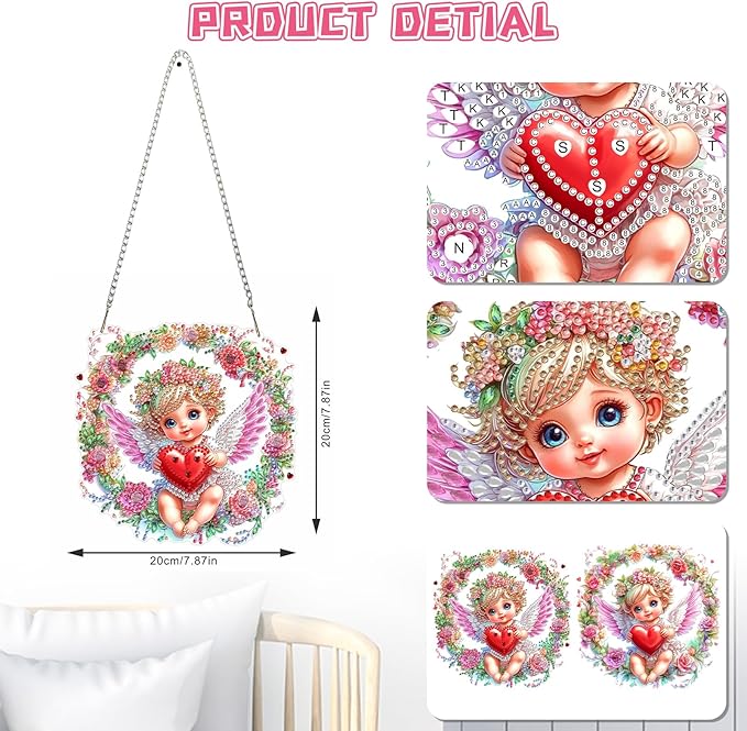 KEYIFA Valentine's Day Diamond Painting Kit, DIY Cupid Diamond Art for Adults, Diamonds Pendant Special Shaped Rhinestone Window Hanging Ornaments Home Garden Wall Door Decoration, 20cm Width