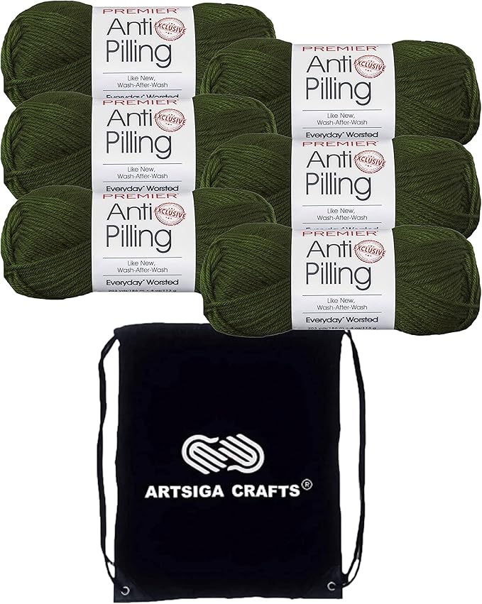 Premier Yarns Everyday Anti-Pilling Solid Pine Green DN100-8 (6-Skeins - Same Dye Lot) #4 Worsted Weight Acrylic Yarn for Crocheting and Knitting with Project Bag