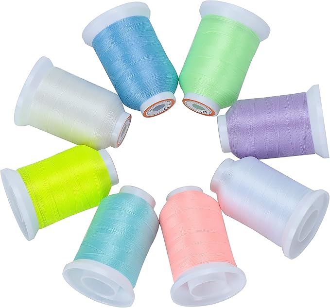 New brothread 8 Colors Luminary Glow in the Dark Embroidery Machine Thread Kit 30WT 500M(550Y) Each Spool for Embroidery, Quilting, Sewing