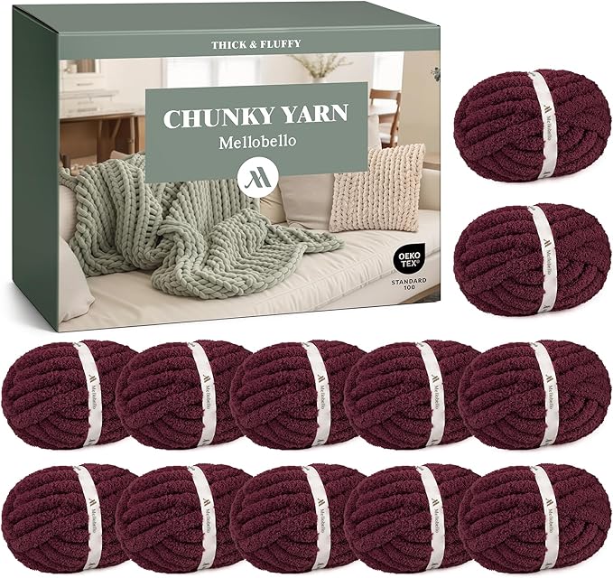 Jumbo Chenille Chunky Yarn for Crocheting - Super Bulky Fluffy Chunky Yarn for Hand Knitting - Extra Thick Soft Blanket Big Yarn 12 Jumbo Pack (27yds,8 oz Each Skein)