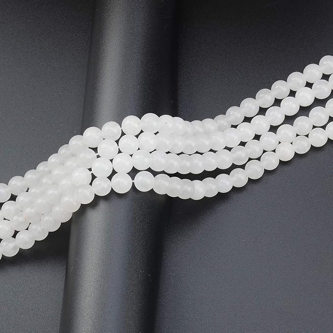 LPBeads 100pcs Polished 8mm Round Natural White Jade Gemstone Loose Beads with Stretch Cord for Jewelry Making Bracelets