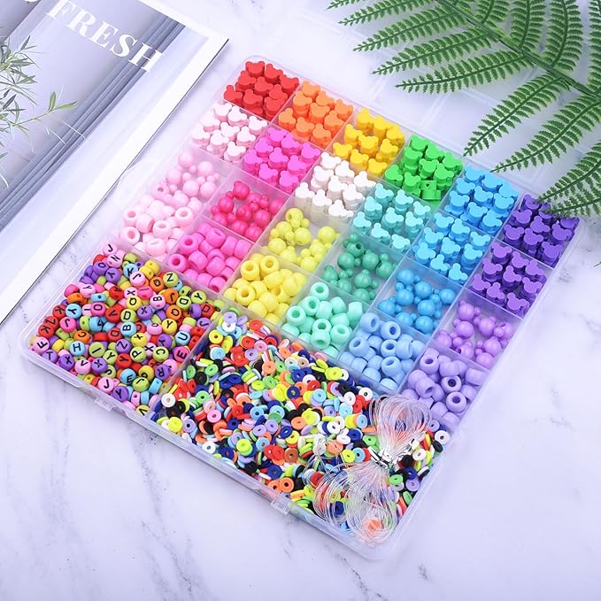 BBita 2480pcs Mouse Head Polymer Clay Beads Charms for Bracelets Making Kit Cute Fun Charms Beads Friendship Bracelet Making DIY Arts Crafts Birthday Gifts Toys for Kids Girls