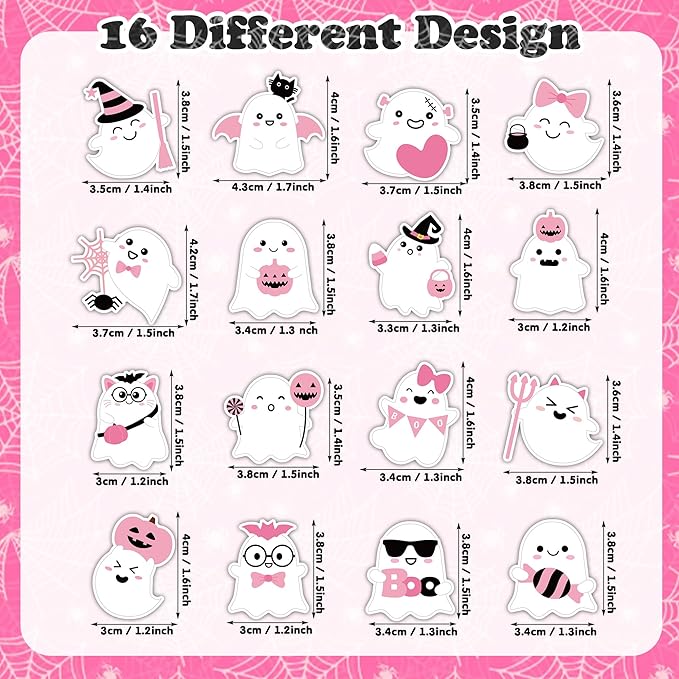 beyumi halloween pink ghost sticker - 1000pcs in 2 rolls halloween pink cute style ghost rolled stickers kawaii boo funny patterns waterproof vinyl decals for party school envelope gift decor