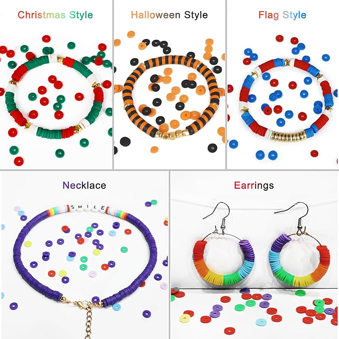 Redtwo 6200 Pcs Clay Beads Bracelet Making Kit, Flat Round Polymer Heishi Friendship Bracelet Jewelry Kit with Charms and Elastic Strings for Girls 8-12 Gifts for Kids