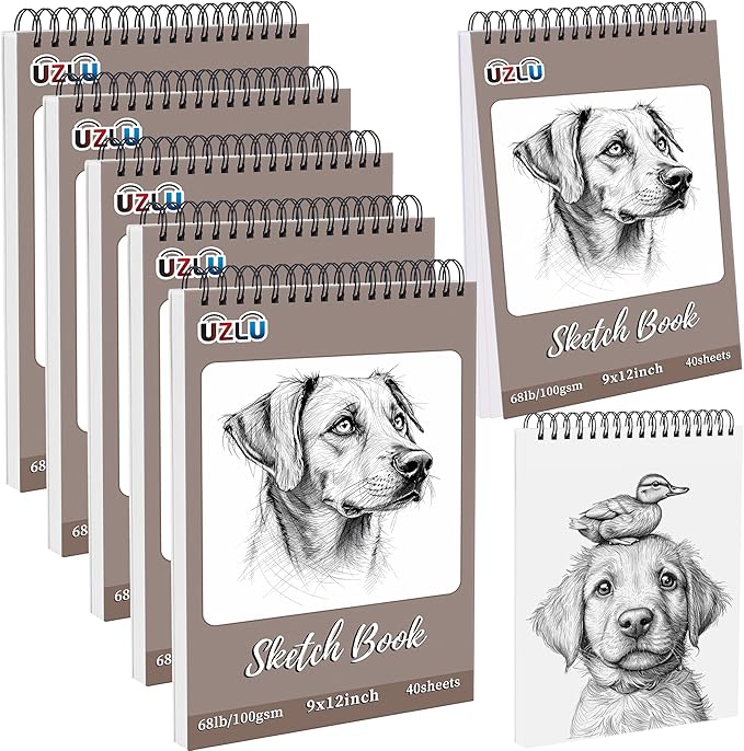 5 Pcs Sketch Book Bulk 9 x 12 in 200 Sheets Top Spiral Bound Sketch Pad Drawing Paper 40 Sheets Each Acid Free Mixed Media Sketchbook 68lb/100gsm Art Supplies for Beginner Artist