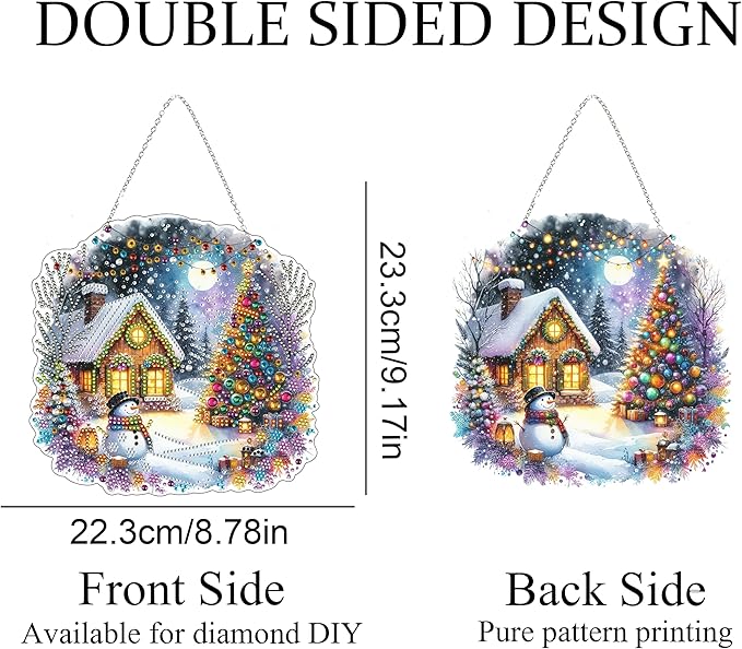 JJFox DIY Acrylic Diamond Art Painting Wreath Kits Special Shaped Rhinestone Diamond Art Window Pendants Home Garden Wall Hanging Kits Hanging Ornament (Christmas)
