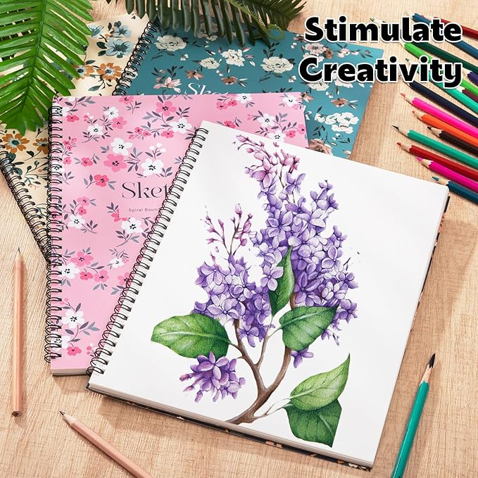 4 pack sketch book, 8.5 x 11inch sketchbook, 68lb/100gsm spiral bound sketch pad, acid free art supplies drawing painting sketching paper for woman artists (30 sheets each)