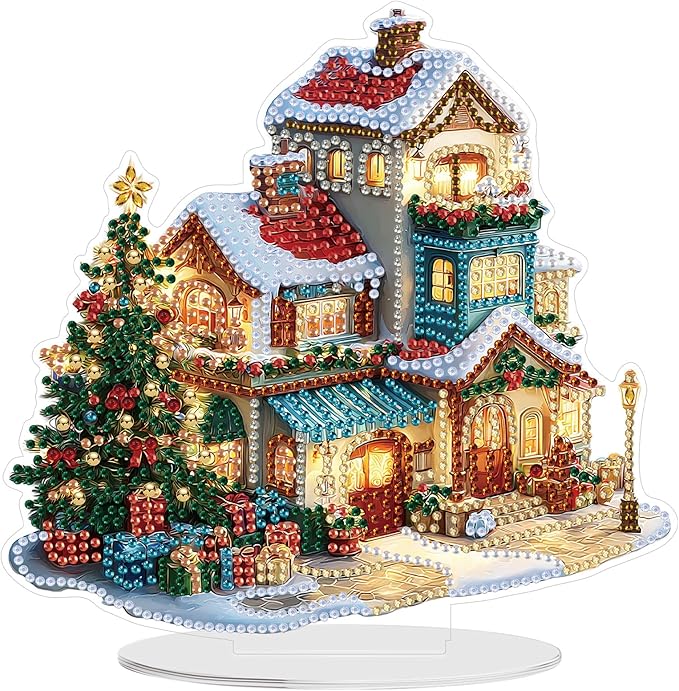 5D Diamond Art Kits for Adults, Fairy House, Special Shaped Rhinestone Diamond Art Christmas Ornaments, Snowy House, DIY Diamond Art Painting Desktop Ornament Gem Art crafts for Adults Home Decor