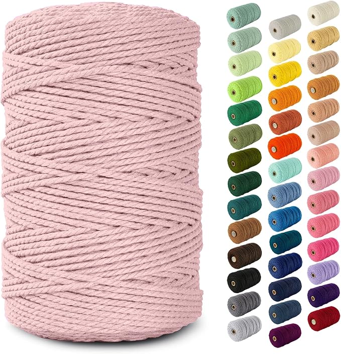 Nook Theory Macrame Cord - 3mm 220 Yards Cotton Rope, 4mm 5mm Yarn, String for Crafts, Perfect for Macrame Wall Hanging and Boho Decorations (Soft Pink)