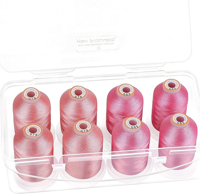 New brothread - 20 Options - 8 Snap Spools of 1000m Each Polyester Embroidery Machine Thread with Clear Plastic Storage Box for Embroidery & Quilting - 4xSalmon Pink+4xPink