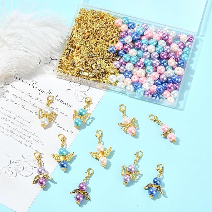 418Pcs Angel Jewelry Making Kit, DIY Pendants Charms Making Kits, Silver Colorful Beads Jump Ring Head Pins Findings for Bracelets Necklaces Earrings Crafting