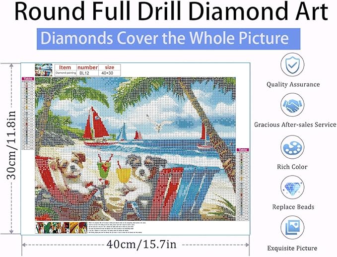 EIBEILI Adult Diamond Painting Set - Beach Puppy Diamond Painting Set, 5D Diamond Painting, DIY Full Diamond Painting Gemstone Craft 11.8x15.7 inches
