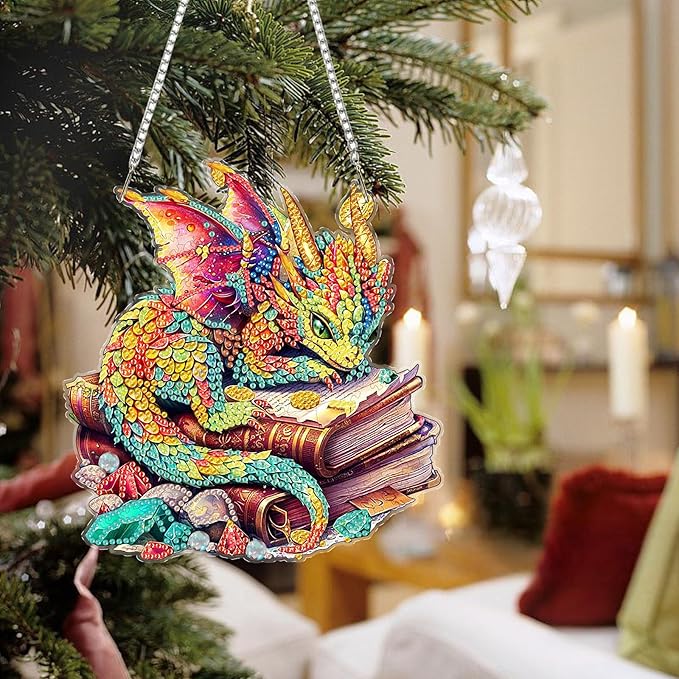 Auremi Dragon Diamond Art Hanging Kit for Adult, Special Shaped Rhinestone, DIY Acrylic 5D Book Diamond Painting Window Pendants Signs, Home Garden Wall Hanging Ornament