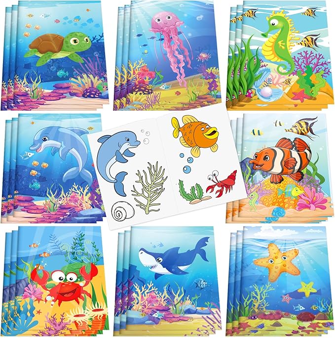 Fulmoon 48 Pcs Mini Ocean Coloring Books Bulk Cute Summer Animals DIY Art Drawing Books Bulk Summer Birthday Party Supplies Activity Gifts