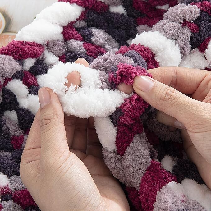 MABOZOO Tie Dye Chunky Yarn for Crocheting 8 Pack,Fluffy Jumbo Chenille Yarn,Soft Plush Yarn Bulky,Giant Thick Fuzzy Yarn for Hand Knitting or Arm Knitting,Purple Multi (26 yds,8 oz Each Skein)