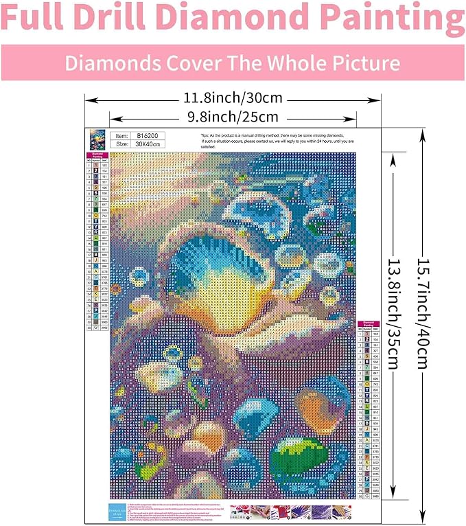 GEEHEIY Diamond Art Kits for Adults, 5D Seashell Diamond Painting Kits for Beginner, DIY Beach Gem Art Dots for Adults, Perfect for Home Wall Decor 12x16 Inch