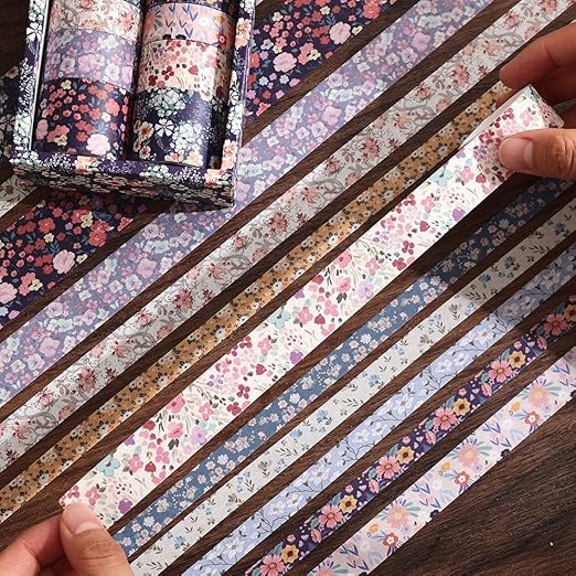 12 Rolls Floral Washi Tape Set - 0.4/0.6/0.8/1.2in Numerous Flowers Design Decorative Tapes for Journaling Scrapbooking Writable Vintage Scrapbook Supplies Letter Gift Craft Tape(Colorful2)