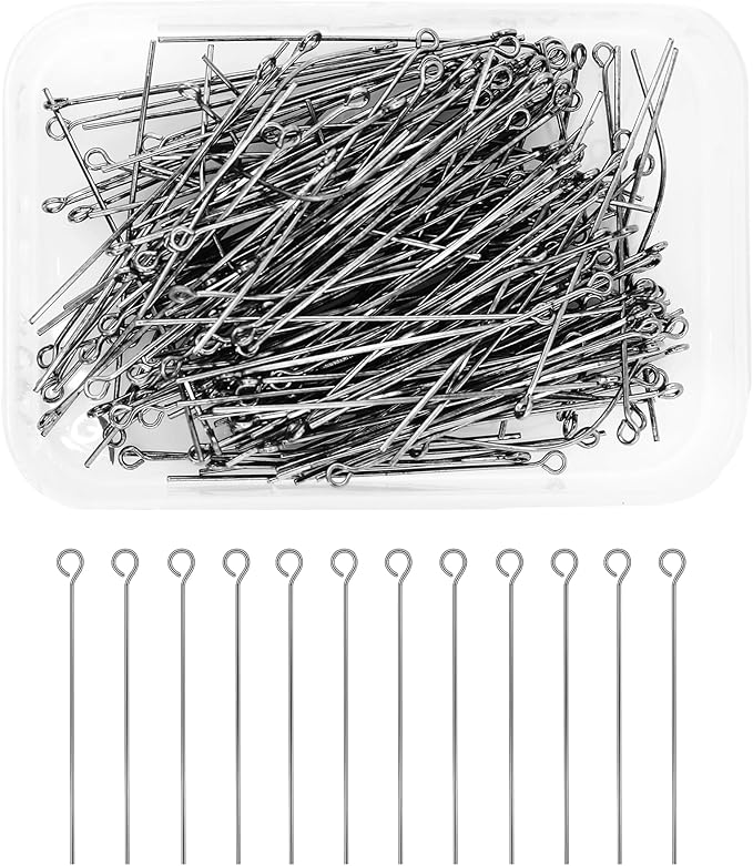 Mandala Crafts 200 2 Inch Gunmetal Eye Pins for Jewelry Making Earring Making Supplies Jewelry Findings Open Eye Head Pins for Earrings DIY Bracelets Rosary Charms