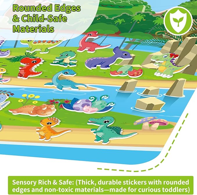 kalysky 6 set reusable sticker books for toddlers 1-3 2-4, kids 3d puffy stickers (dinosaurs, forest, town, pets, construction, insects), sticker activity books