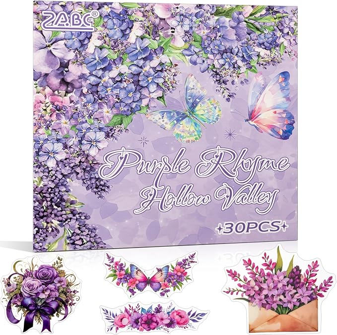 Purple Garden Scene Theme Sticker Scrapbooking Supplies for Junk Journal, 30 Sheets PET Stickers - Vintage Journaling Stickers, Ephemera Sticker Book Pre Cut(TZ-005-003)