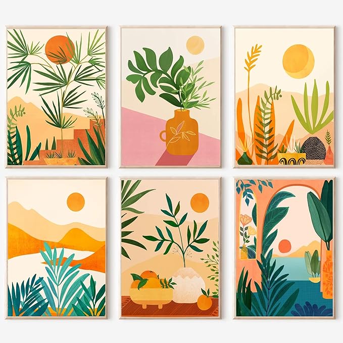 cupmod 6 Packs Paint by Number Kits for Adults Beginners,Easy Acrylic Boho Number,DIY Watercolor Numbers on Canvas Without Frame Home Wall Decor 7.8x11.8inch (MT11183-MT11188)