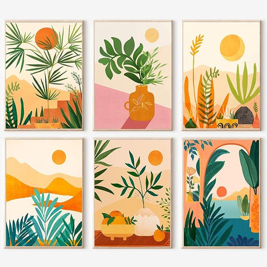 cupmod 6 Packs Paint by Number Kits for Adults Beginners,Easy Acrylic Boho Number,DIY Watercolor Numbers on Canvas Without Frame Home Wall Decor 7.8x11.8inch (MT11183-MT11188)