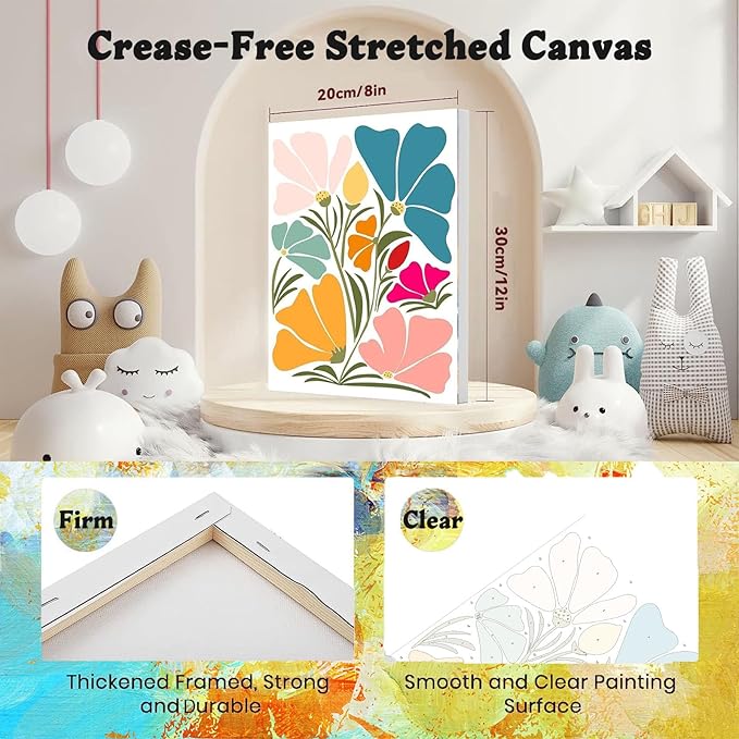 4 Pack Paint by Numbers for Adults with Framed Canvas - with Wooden Easel, Easy Flower Paint by Number for Beginners, Flowers Acrylic Oil Painting on Canvas with Brushes for Home Wall Decor 8x12 inch