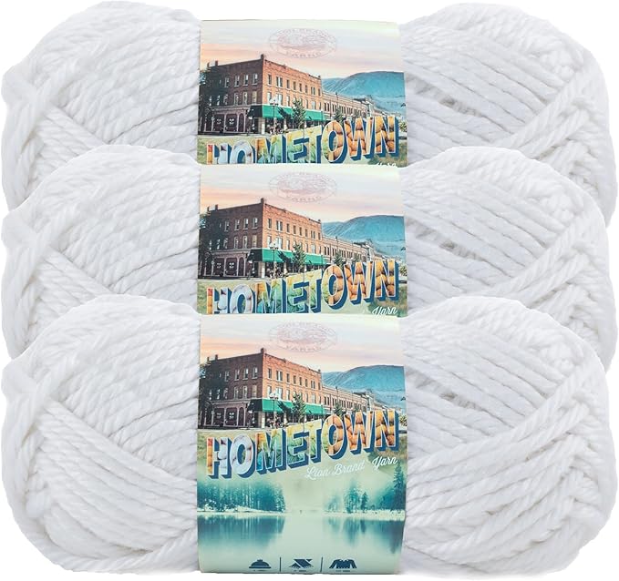 Lion Brand Yarn Hometown Yarn, Super-Bulky Yarn for Knitting, Crocheting, and Crafting, 3 Pack, New York White