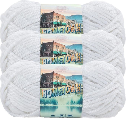 Lion Brand Yarn Hometown Yarn, Super-Bulky Yarn for Knitting, Crocheting, and Crafting, 3 Pack, New York White