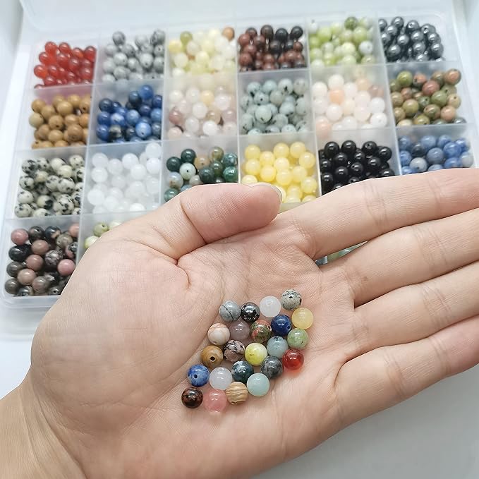 720pcs Crystal Beads for Jewelry Making Bulk,Natural Stone Beads Charm Gemstone DIY for Friendship Bracelet Making Kit Supplies(6mm,24 Color A)