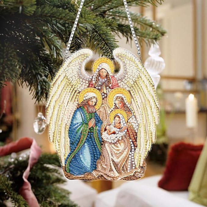 Auremi Angel Diamond Art Hanging Kit for Adult, Special Shaped Rhinestone, DIY Acrylic 5D Christmas Diamond Painting Window Pendants Signs, Home Garden Wall Hanging Ornament