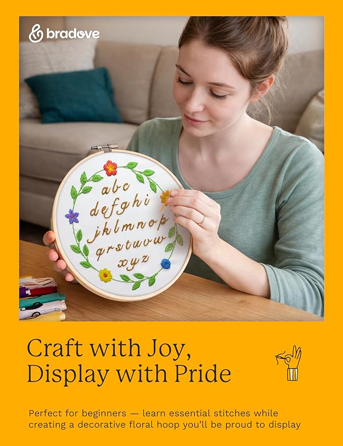 Bradove 3 Sets Alphabet Letter Practice Embroidery Kit for Beginners Adults Kids, Learn to Embroider Kit Adult Beginners