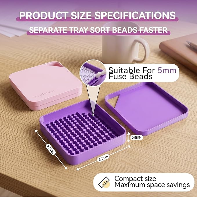 2 Pcs 5mm Fuse Beads Picking Tray Kit with Total 296 Holes, Efficient Sorting Tools with Effortless Beads Recovery, Birthday Easter Gifts for Iron Bead Enthusiasts (Pink and Purple)
