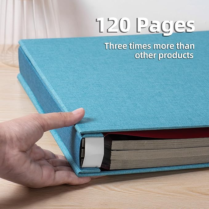 Large Photo Album Self Adhesive 4x6 5x7 3x5 8.5x11 Scrapbook Magnetic DIY - 13 x 12.8 Inches, 120 Black Sticky Pages, Linen Cover (Sky Blue)