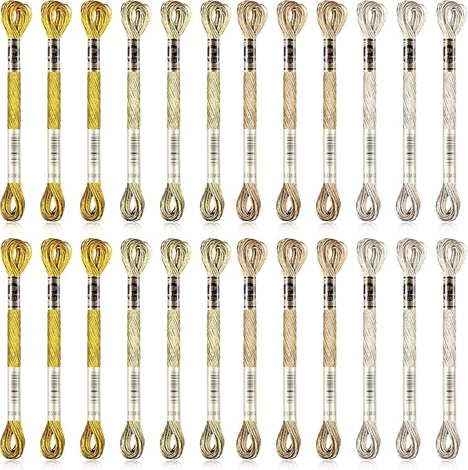 WILLBOND 24 Skeins Metallic Embroidery Floss - Glitter Embroidery Threads for Cross Stitch Crafts Friendship Bracelets(Assorted Color)