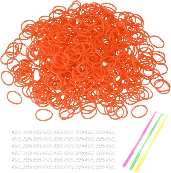 MECCANIXITY 1800 Pcs Loom Rubber Bands Kit with 75 Pcs S-Clips 3-Hooks Rubber Bands Refill Bracelet Making Kits for Weaving DIY Handcrafts Gift, Orange Red