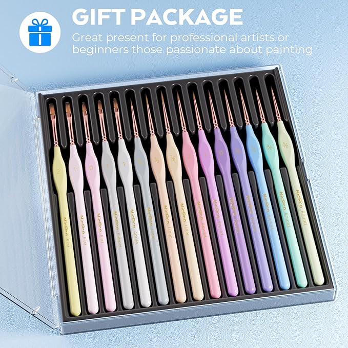 Nicpro 15PCS Micro Fine Detail Paint Brush Set, Aesthetic Pastel Small Miniature Fine Tip Detail Brushes Kit for Acrylic Oil Watercolor, Craft, Models, Miniatures, Rock Painting, Paint by Numbers