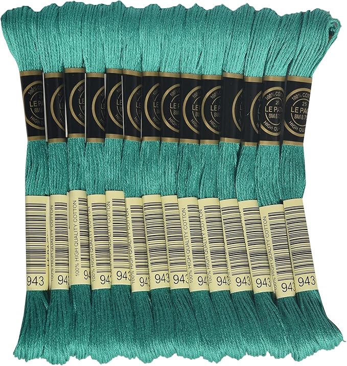 LE PAON Embroidery Floss, 14-Pack Six Strands 100% Long Staple Cotton Embroidery Thread, 8.7-Yard，Color Number：943, Medium Aquamarine
